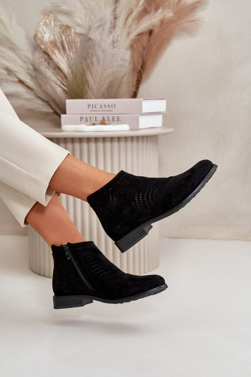 Botas femininas com salto largo com elementos abertos cor preta S.Barski HY42-076