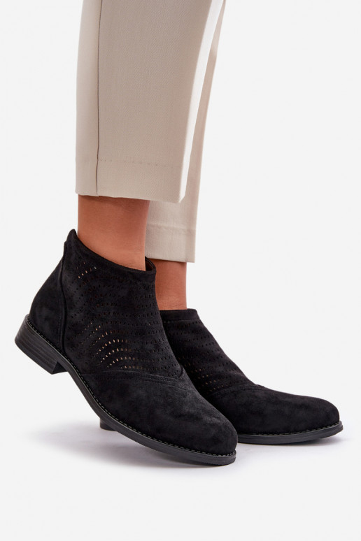 Botas femininas com salto largo com elementos abertos cor preta S.Barski HY42-076