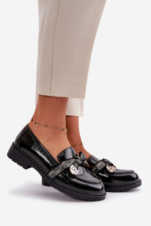 com efeito verniz Feminino Mocassins com fitas S.Barski HY42-331A cor preta com efeito verniz Feminino Mocassins com fitas S.Barski HY42-331A cor preta