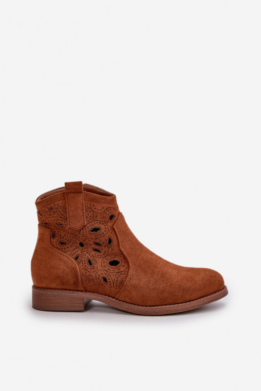 Botas femininas com elementos abertos Casal o castelo cor marrom S.Barski HY42-081 Botas femininas com elementos abertos Casal o castelo cor marrom S.Barski HY42-081