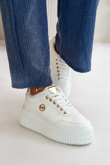 Tênis modelo sapatos esportivos femininos aquecidos com solas maciças da moda cor branca Ardiela