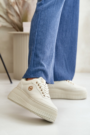 Tênis modelo sapatos calçados esportivos femininos aquecidos com solas maciças da moda bege Ardiela