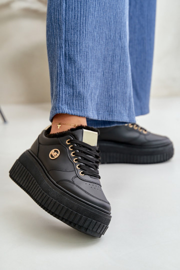 Tênis modelo sapatos esportivos femininos aquecidos com solas maciças da moda cor preta Ardiela