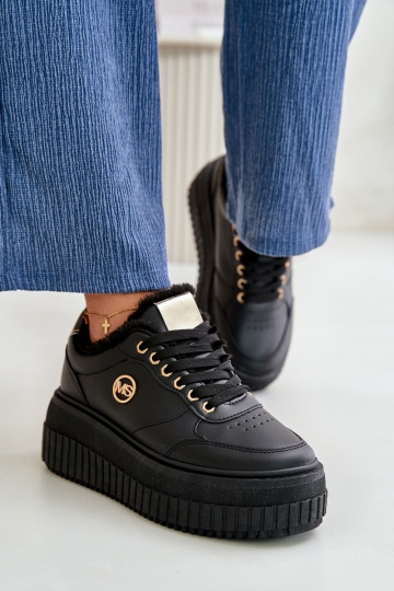 Tênis modelo sapatos esportivos femininos aquecidos com solas maciças da moda cor preta Ardiela 2