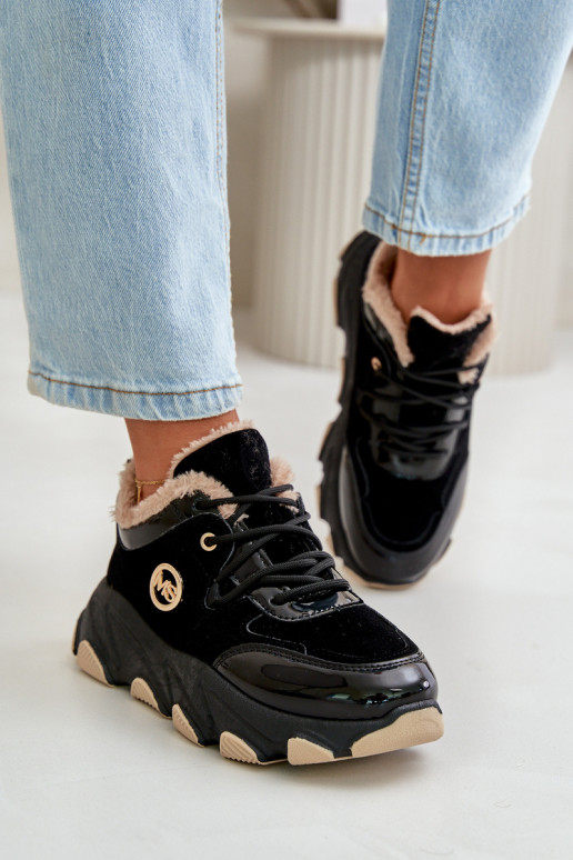 Feminino tênis com atacadores aquecimento com uma plataforma cor preta Verioras Feminino tênis com atacadores aquecimento com uma plataforma cor preta Verioras