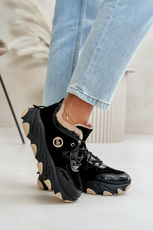 Feminino tênis com atacadores aquecimento com uma plataforma cor preta Verioras Feminino tênis com atacadores aquecimento com uma plataforma cor preta Verioras