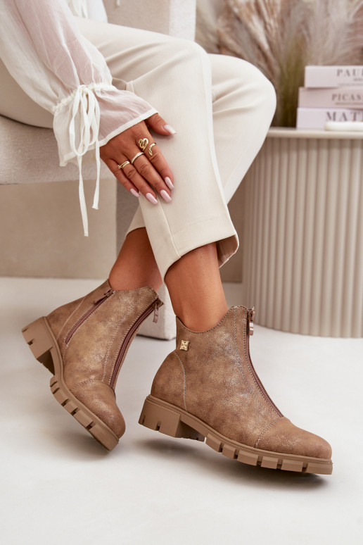 aquecimento Botas femininas Z Przetarciami Eko Pele marrom-cor dourada Verietta