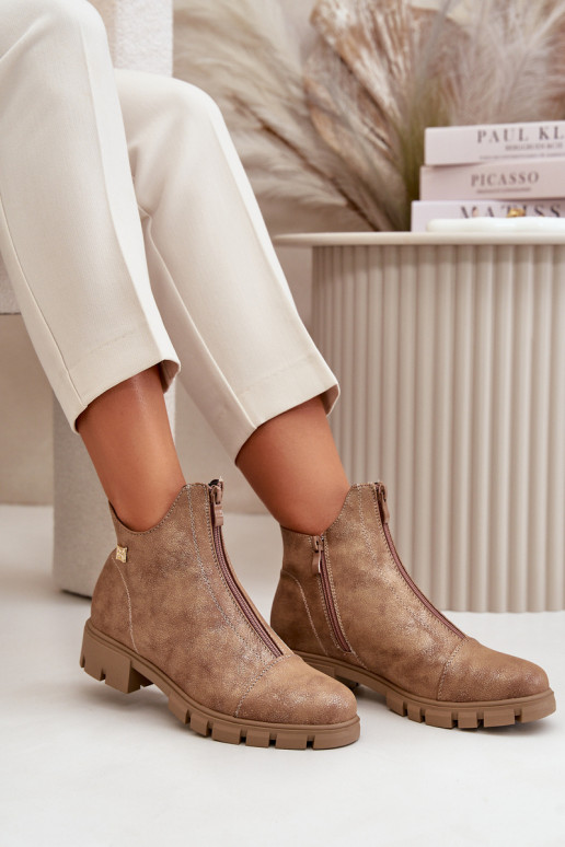 aquecimento Botas femininas Z Przetarciami Eko Pele marrom-cor dourada Verietta