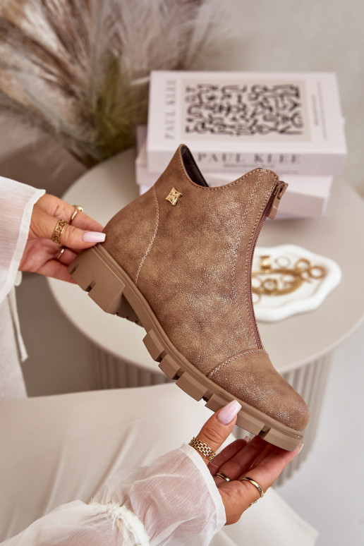 aquecimento Botas femininas Z Przetarciami Eko Pele marrom-cor dourada Verietta