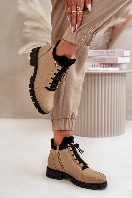 sapatos de salto baixo para mulheres aquecimento de couro ecológico bege Erisabelle