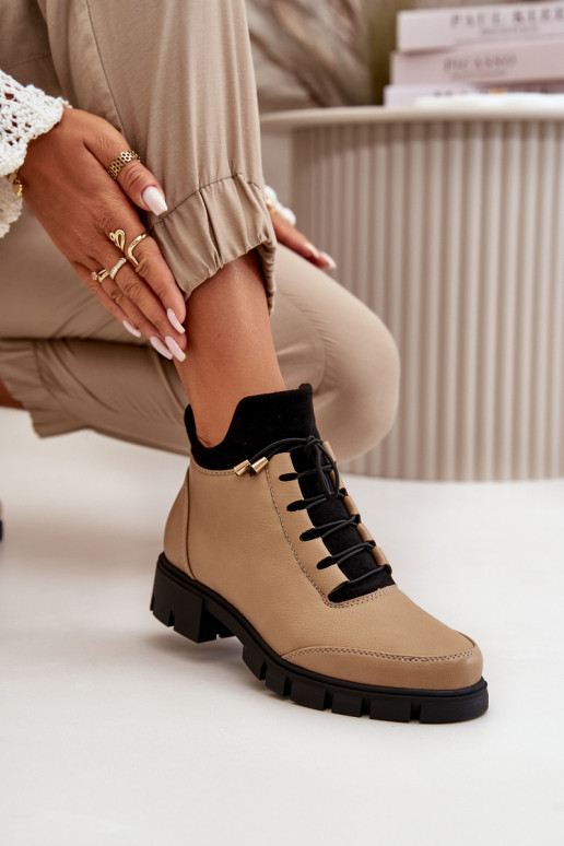 sapatos de salto baixo para mulheres aquecimento de couro ecológico bege Erisabelle