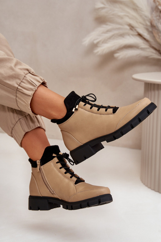 sapatos de salto baixo para mulheres aquecimento de couro ecológico bege Erisabelle