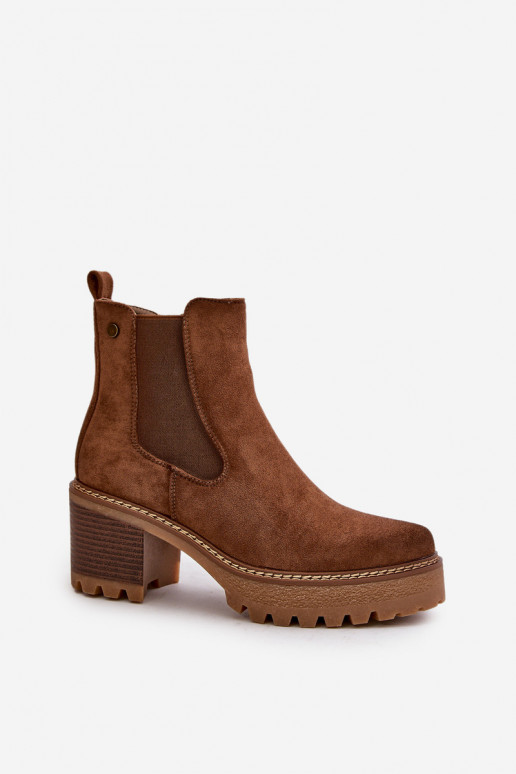 Botas femininas aquecimento com salto de camurça ecológicaoParae cor marrom Irissinae