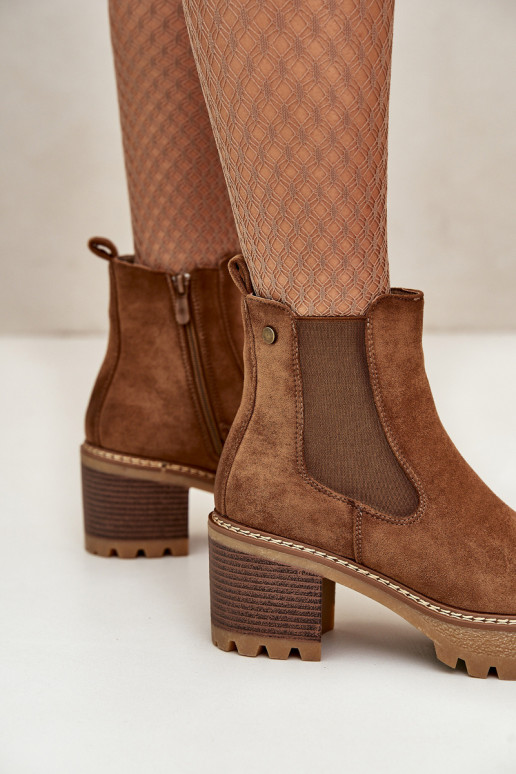 Botas femininas aquecimento com salto de camurça ecológicaoParae cor marrom Irissinae