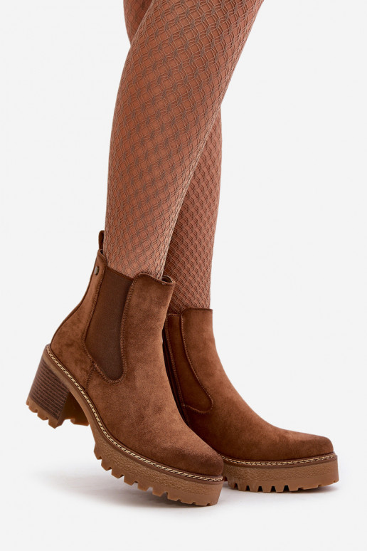 Botas femininas aquecimento com salto de camurça ecológicaoParae cor marrom Irissinae