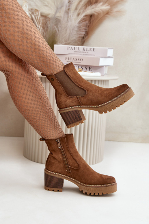 Botas femininas aquecimento com salto de camurça ecológicaoParae cor marrom Irissinae