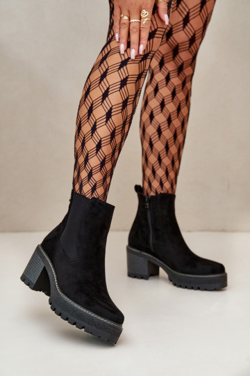 Botas femininas aquecimento com salto de camurça ecológicaoParae cor preta Irissinae
