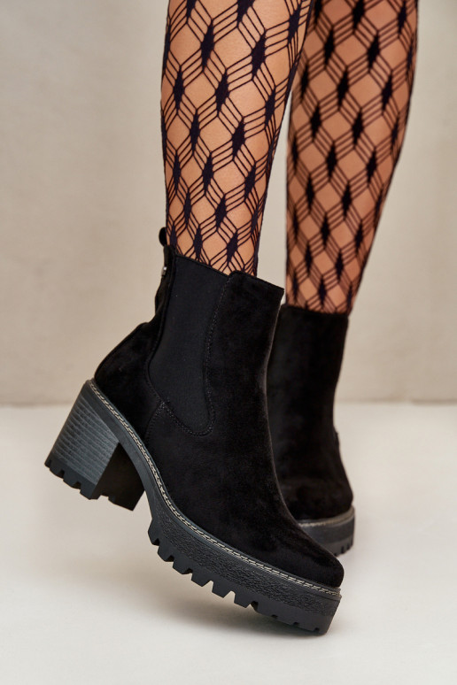 Botas femininas aquecimento com salto de camurça ecológicaoParae cor preta Irissinae