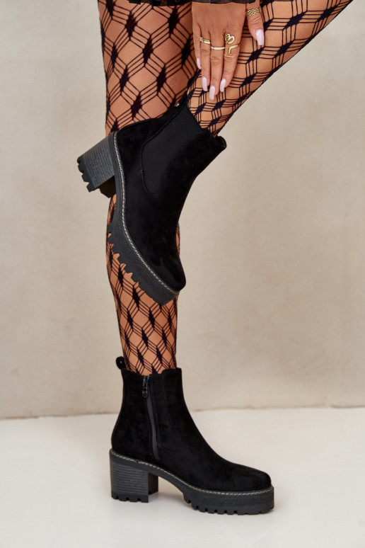 Botas femininas aquecimento com salto de camurça ecológicaoParae cor preta Irissinae