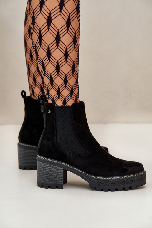 Botas femininas aquecimento com salto de camurça ecológicaoParae cor preta Irissinae