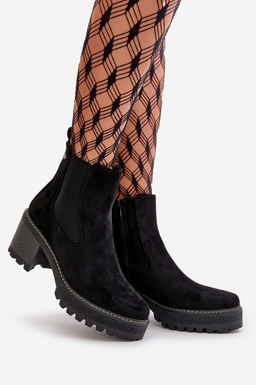 Botas femininas aquecimento com salto de camurça ecológicaoParae cor preta Irissinae