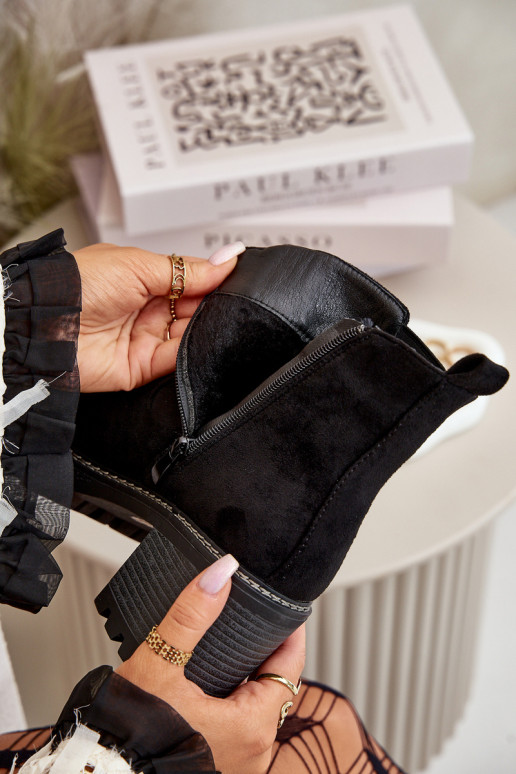 Botas femininas aquecimento com salto de camurça ecológicaoParae cor preta Irissinae