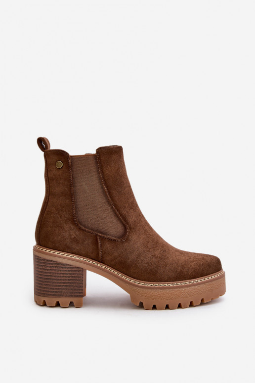 Botas femininas aquecimento com salto de camurça ecológicaoParae cor marrom Irissinae