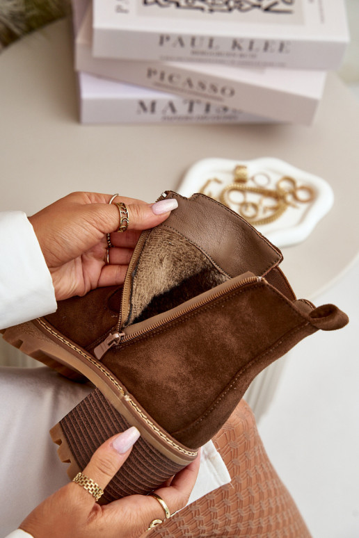 Botas femininas aquecimento com salto de camurça ecológicaoParae cor marrom Irissinae