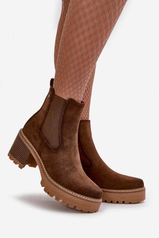 Botas femininas aquecimento com salto de camurça ecológicaoParae cor marrom Irissinae