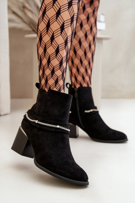 aquecimento Botas femininas com correntes de camurça ecológicaoParae cor preta Hanalen