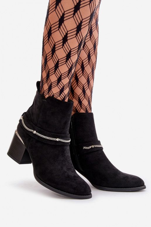 aquecimento Botas femininas com correntes de camurça ecológicaoParae cor preta Hanalen