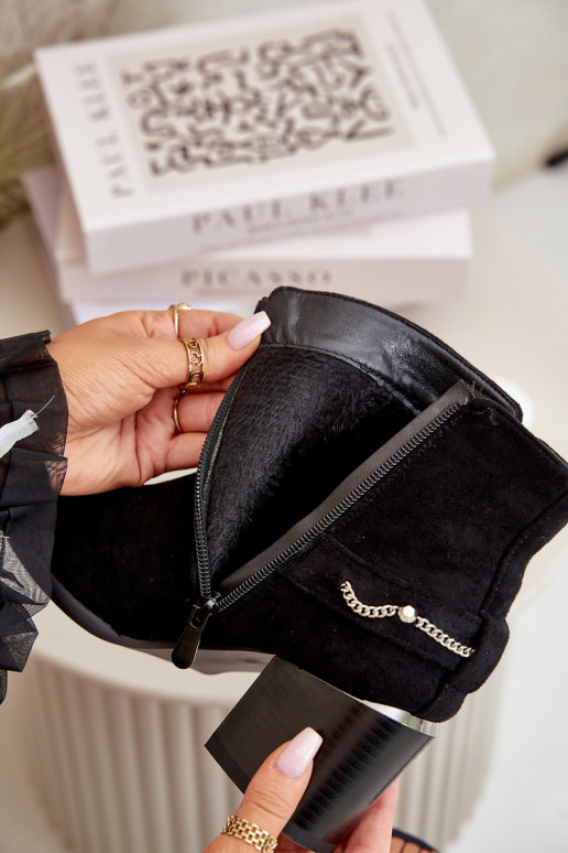 aquecimento Botas femininas com correntes de camurça ecológicaoParae cor preta Hanalen