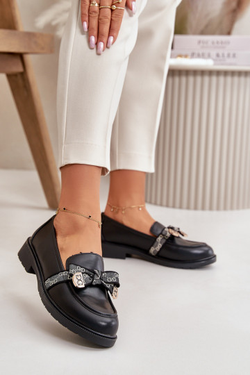 Feminino Mocassins com fitas S.Barski HY42-331 cor preta