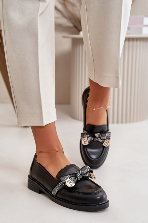 Feminino Mocassins com fitas S.Barski HY42-331 cor preta