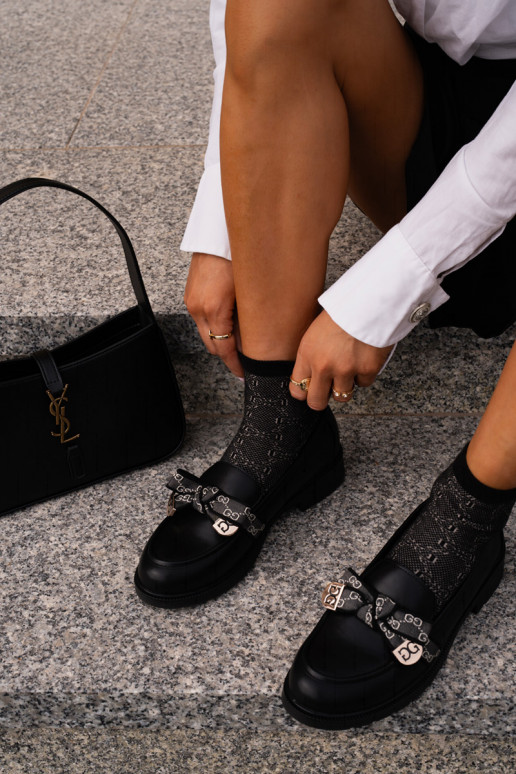 Feminino Mocassins com fitas S.Barski HY42-331 cor preta