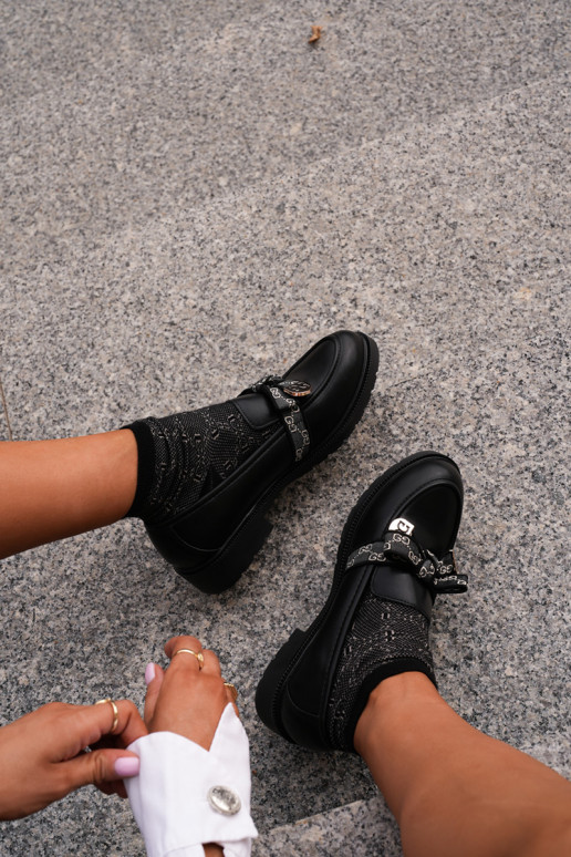 Feminino Mocassins com fitas S.Barski HY42-331 cor preta