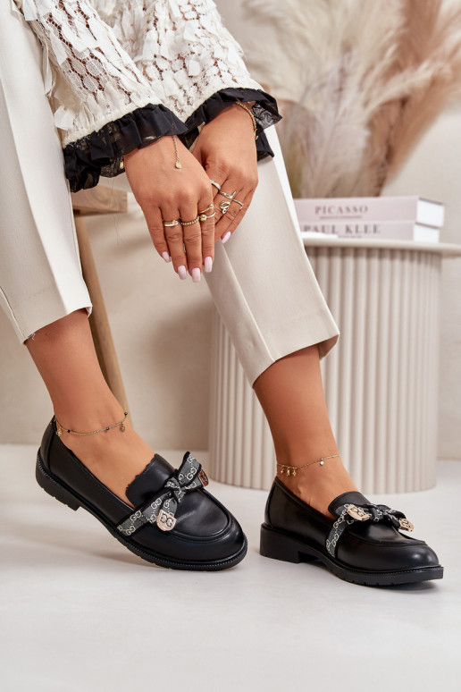 Feminino Mocassins com fitas S.Barski HY42-331 cor preta