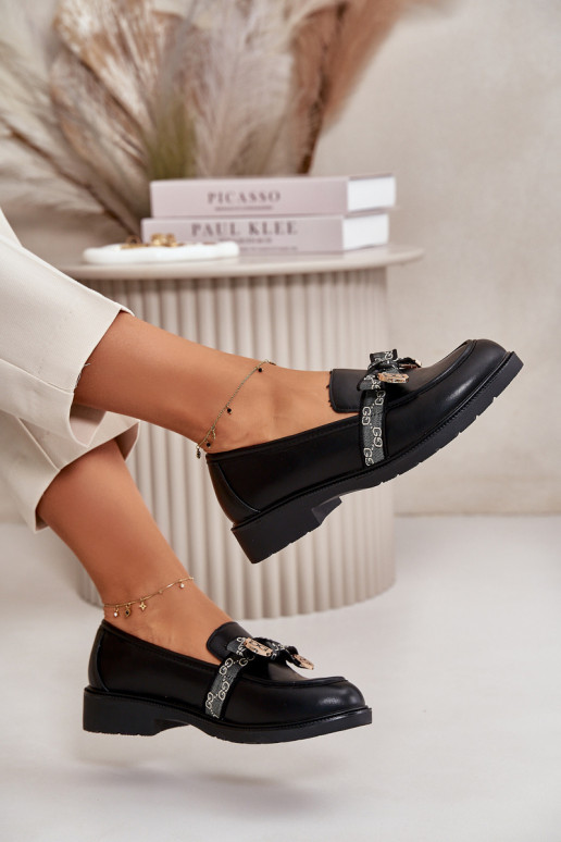 Feminino Mocassins com fitas S.Barski HY42-331 cor preta