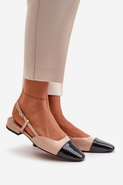 Bailarinas lacadas De salto baixo com salto aberto bege Kairael