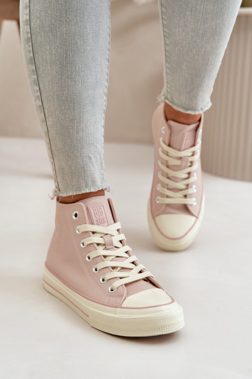 Sapatos de lazer aquecimento de couro ecológico cor rosa Big Star OO274933 Sapatos de lazer aquecimento de couro ecológico cor rosa Big Star OO274933