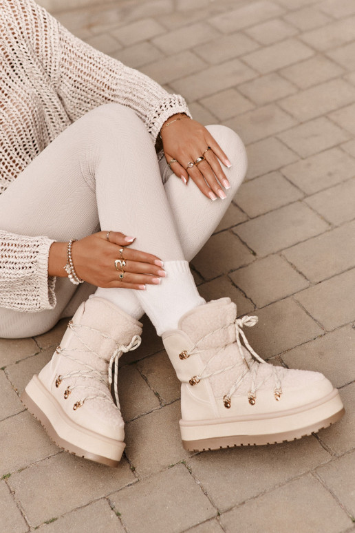 Botas de neve Feminino com plataforma e detalhes elegantes cor de marfim Riaviana