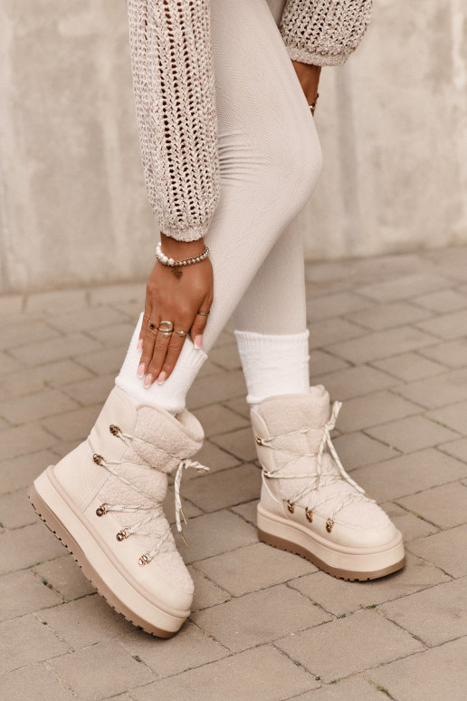 Botas de neve Feminino com plataforma e detalhes elegantes cor de marfim Riaviana