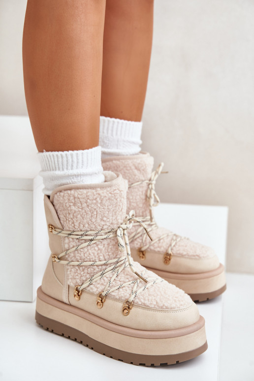 Botas de neve Feminino com plataforma e detalhes elegantes cor de marfim Riaviana