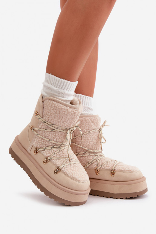 Botas de neve Feminino com plataforma e detalhes elegantes cor de marfim Riaviana