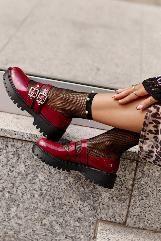 sapato Feminino com listras com efeito verniz Borgonha Terione sapato Feminino com listras com efeito verniz Borgonha Terione