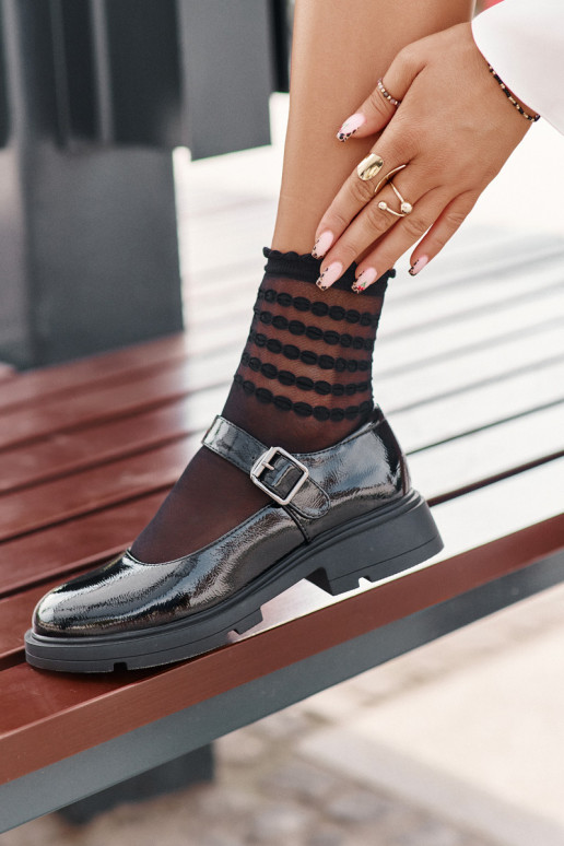 com efeito verniz sapato Feminino com alças cor preta Vinceza 62179 com efeito verniz sapato Feminino com alças cor preta Vinceza 62179