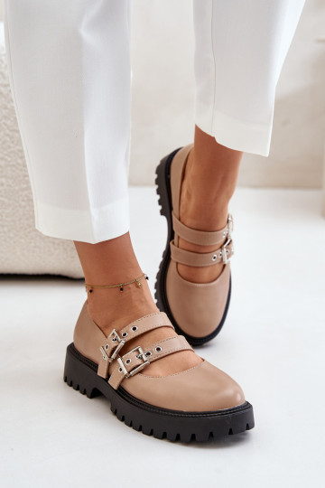 sapato Feminino com listras Eko Pele bege Terione 2