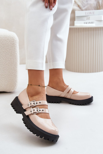 sapatos femininos com listras com efeito verniz bege Terione 2
