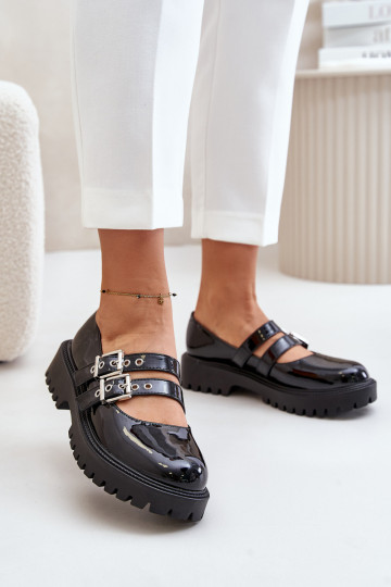 sapato Feminino com listras com efeito verniz cor preta Terione 2