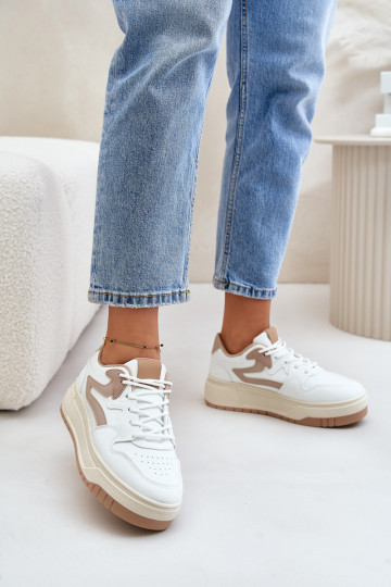 Feminino À modalo de tênis de couro ecológico com uma plataforma Branco-bege Henizore